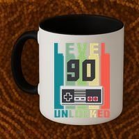 Level 90 Unlocked Funny Retro Gamer Birthday Coffee Mug thumb 2