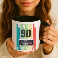Level 90 Unlocked Funny Retro Gamer Birthday Coffee Mug thumb 3
