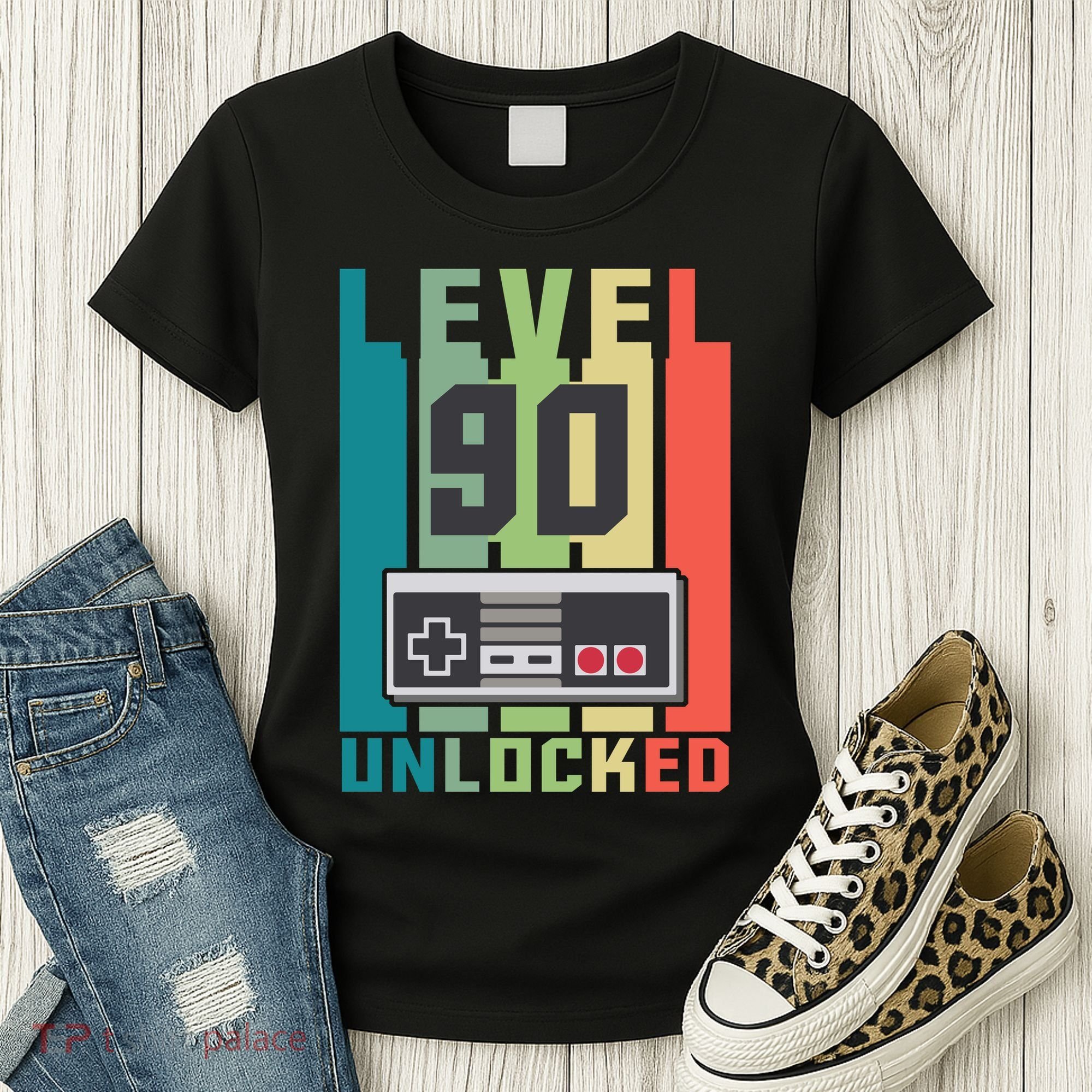 Level 90 Unlocked Funny Retro Gamer Birthday Women's T-Shirt