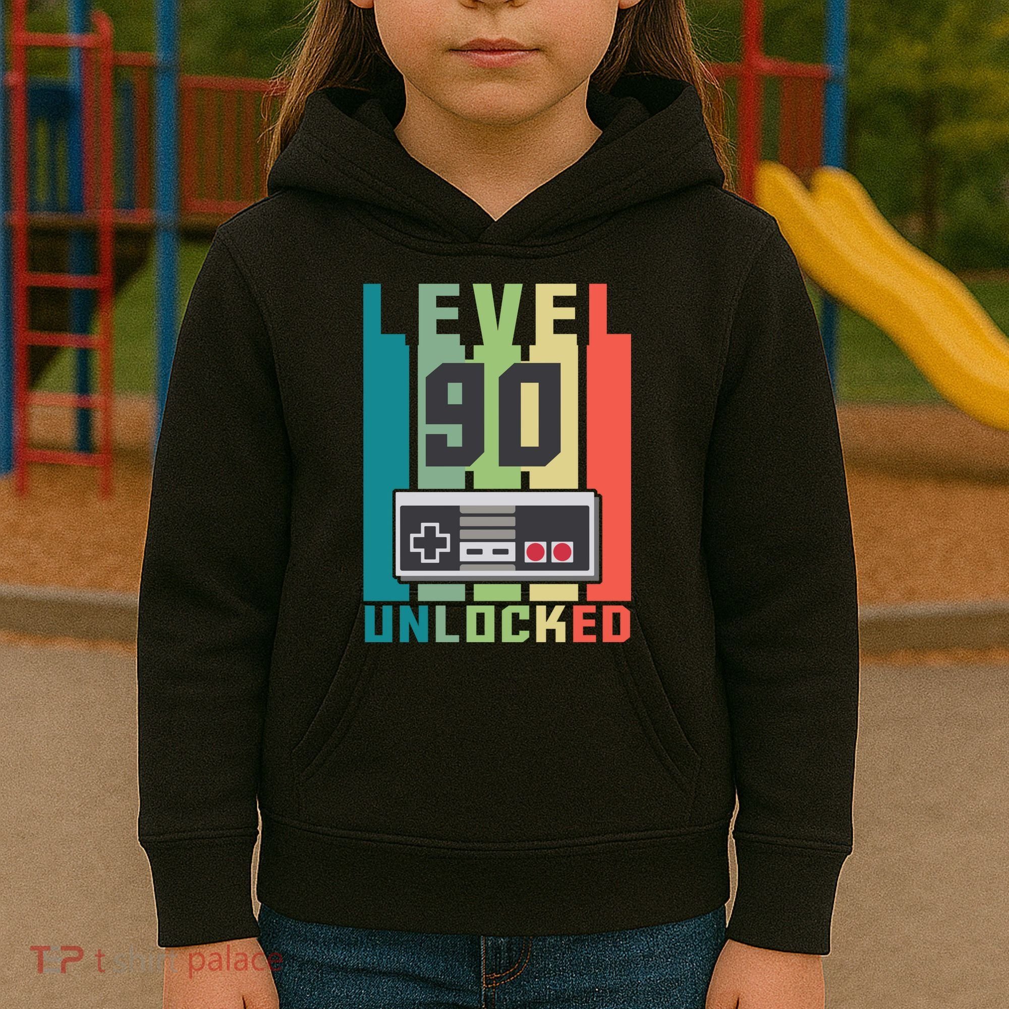 Level 90 Unlocked Funny Retro Gamer Birthday Kids Hoodie