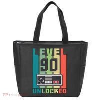 Level 90 Unlocked Funny Retro Gamer Birthday Tote Bag thumb 0