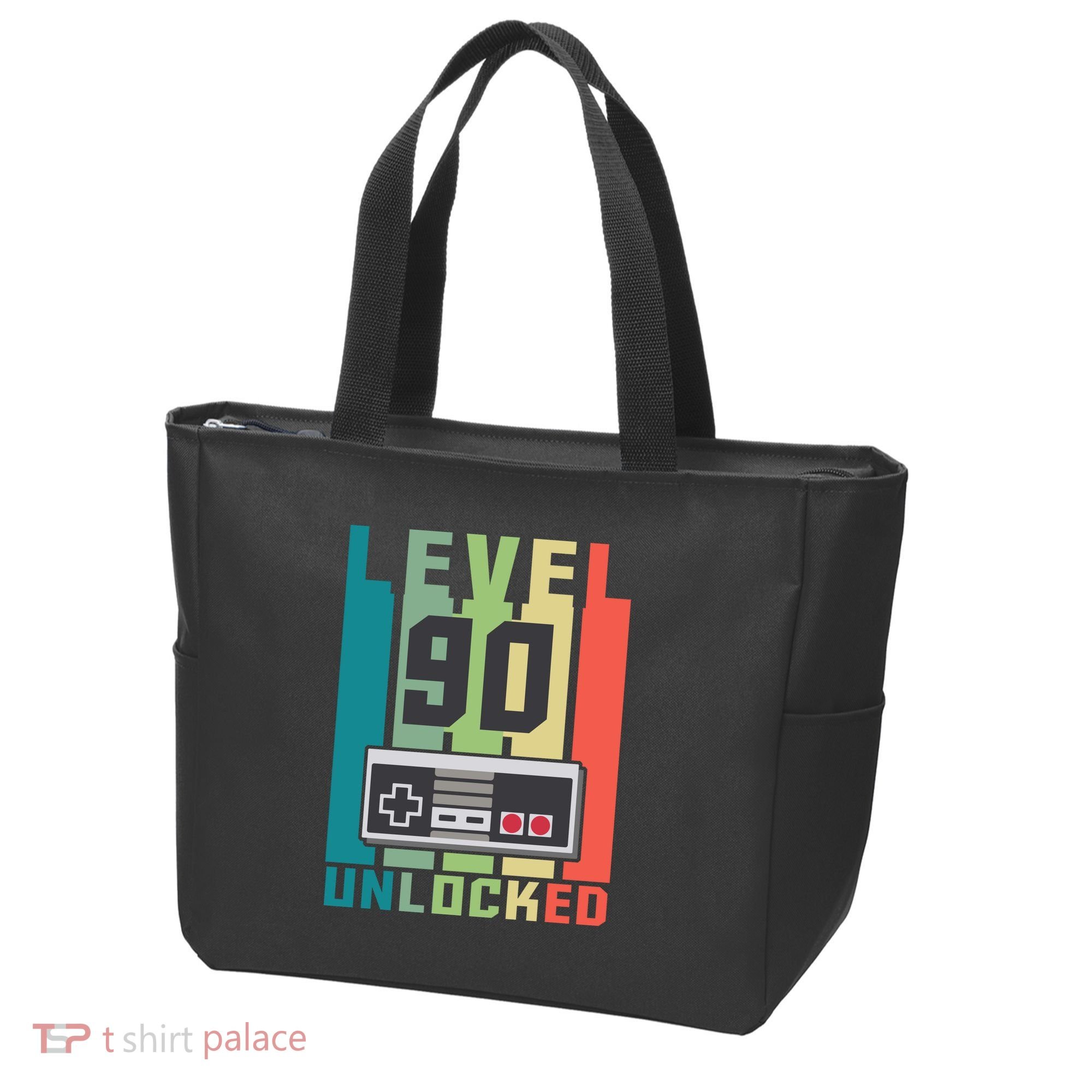 Level 90 Unlocked Funny Retro Gamer Birthday Tote Bag