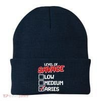 Level of SAVAGE Low Medium Aries Zodiac Birthday Beanie thumb 0