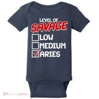 Level of SAVAGE Low Medium Aries Zodiac Birthday Baby Bodysuit thumb 0