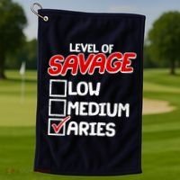 Level of SAVAGE Low Medium Aries Zodiac Birthday Golf Towel thumb 1