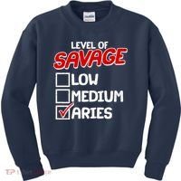 Level of SAVAGE Low Medium Aries Zodiac Birthday Kids Sweatshirt thumb 0