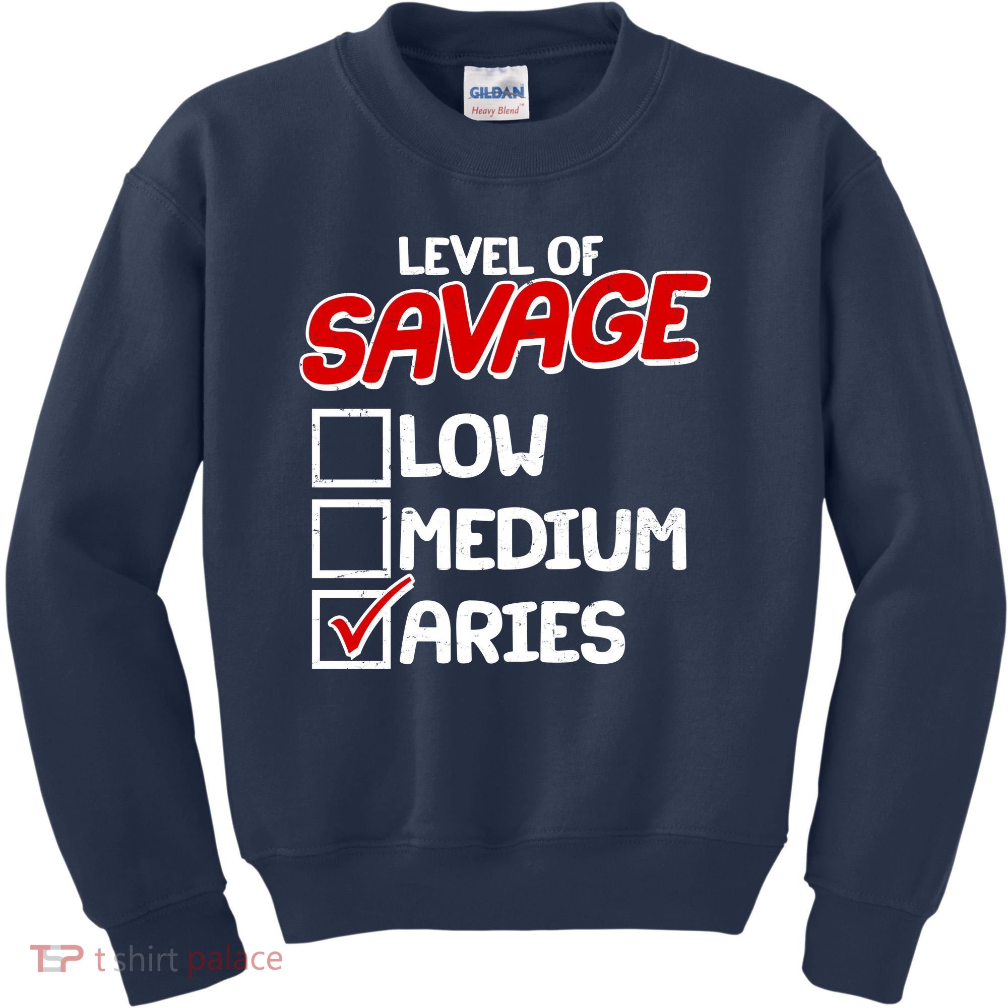 Level of SAVAGE Low Medium Aries Zodiac Birthday Kids Sweatshirt
