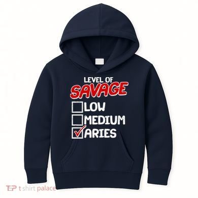 Level of SAVAGE Low Medium Aries Zodiac Birthday Kids Hoodie