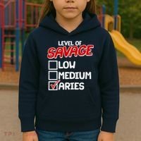 Level of SAVAGE Low Medium Aries Zodiac Birthday Kids Hoodie thumb 3