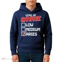 Level of SAVAGE Low Medium Aries Zodiac Birthday Kids Hoodie thumb 4