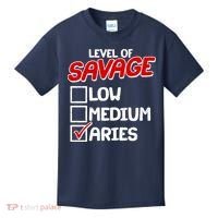 Level of SAVAGE Low Medium Aries Zodiac Birthday Kids T-Shirt thumb 0