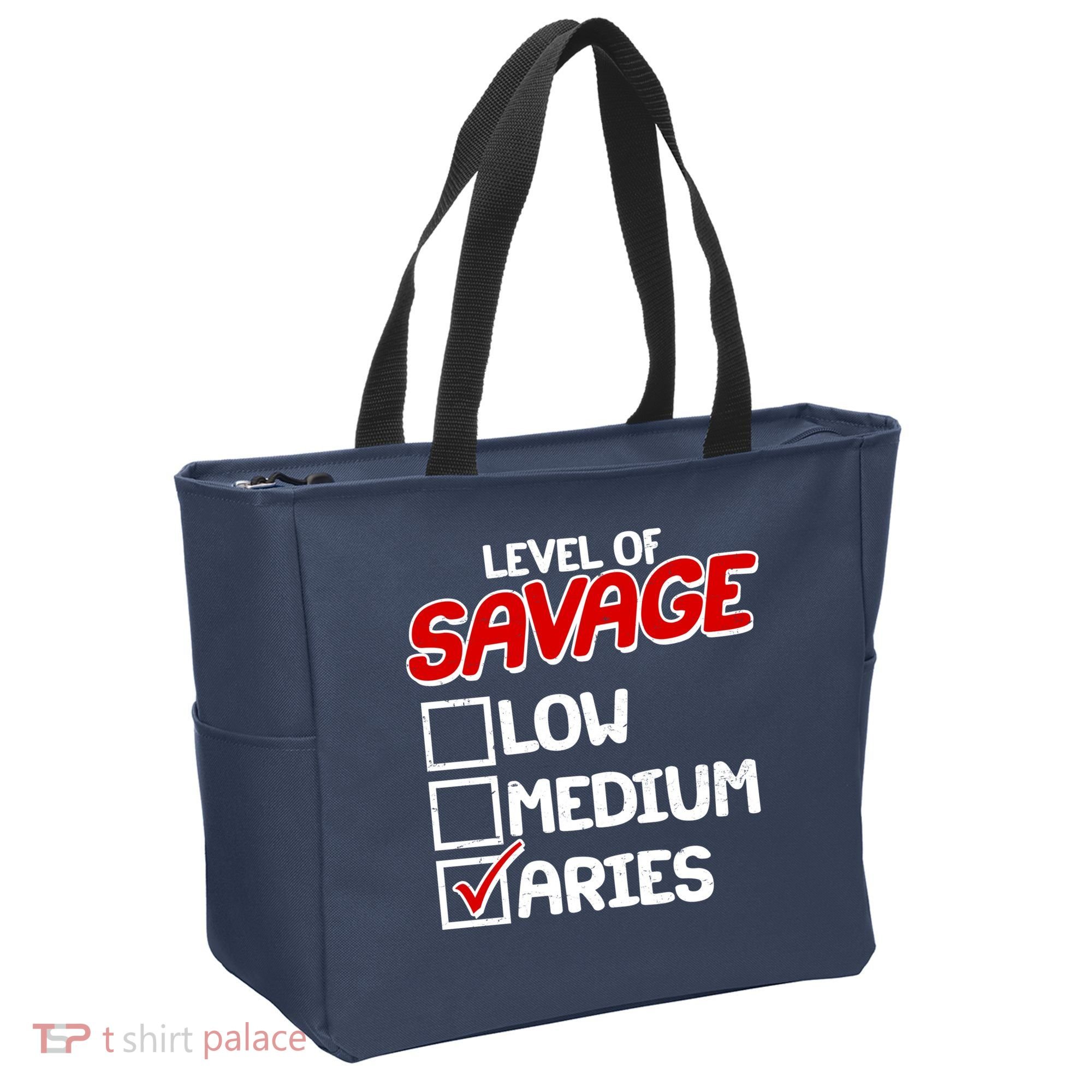 Level of SAVAGE Low Medium Aries Zodiac Birthday Tote Bag