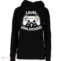 Level Seven Unlocked 7th Birthday Womens Funnel Neck Pullover Hood thumb 0