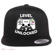 Level Seven Unlocked 7th Birthday Flat Bill Trucker Hat thumb 0