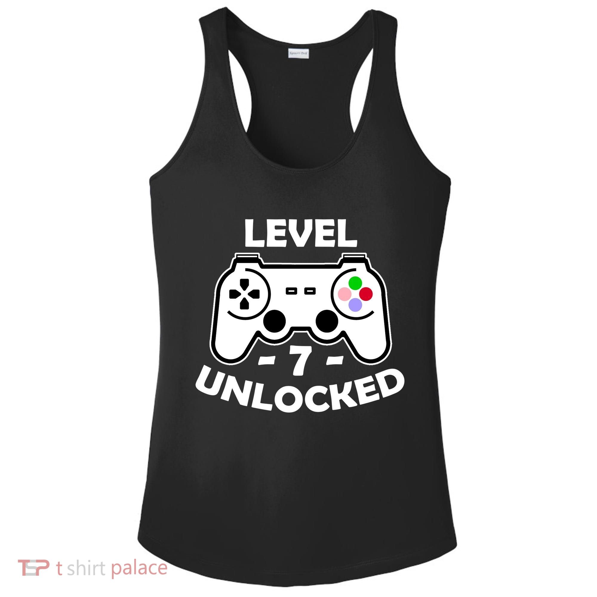 Level Seven Unlocked 7th Birthday Ladies PosiCharge Competitor Racerback Tank