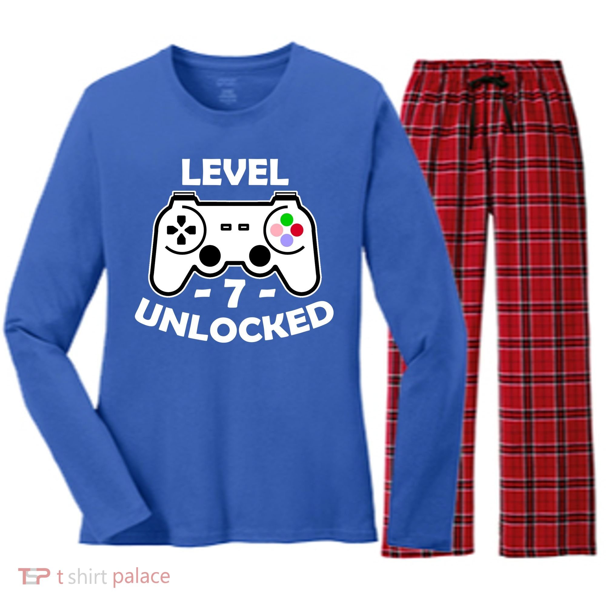 Level Seven Unlocked 7th Birthday Women's Long Sleeve Flannel Pajama Set 