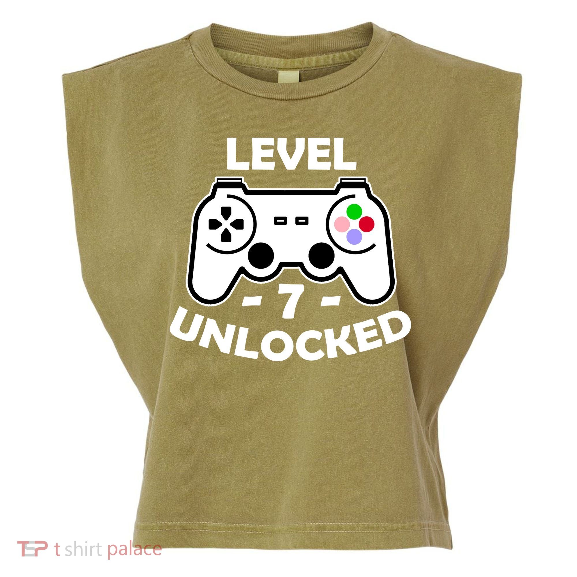 Level Seven Unlocked 7th Birthday Garment-Dyed Women's Muscle Tee