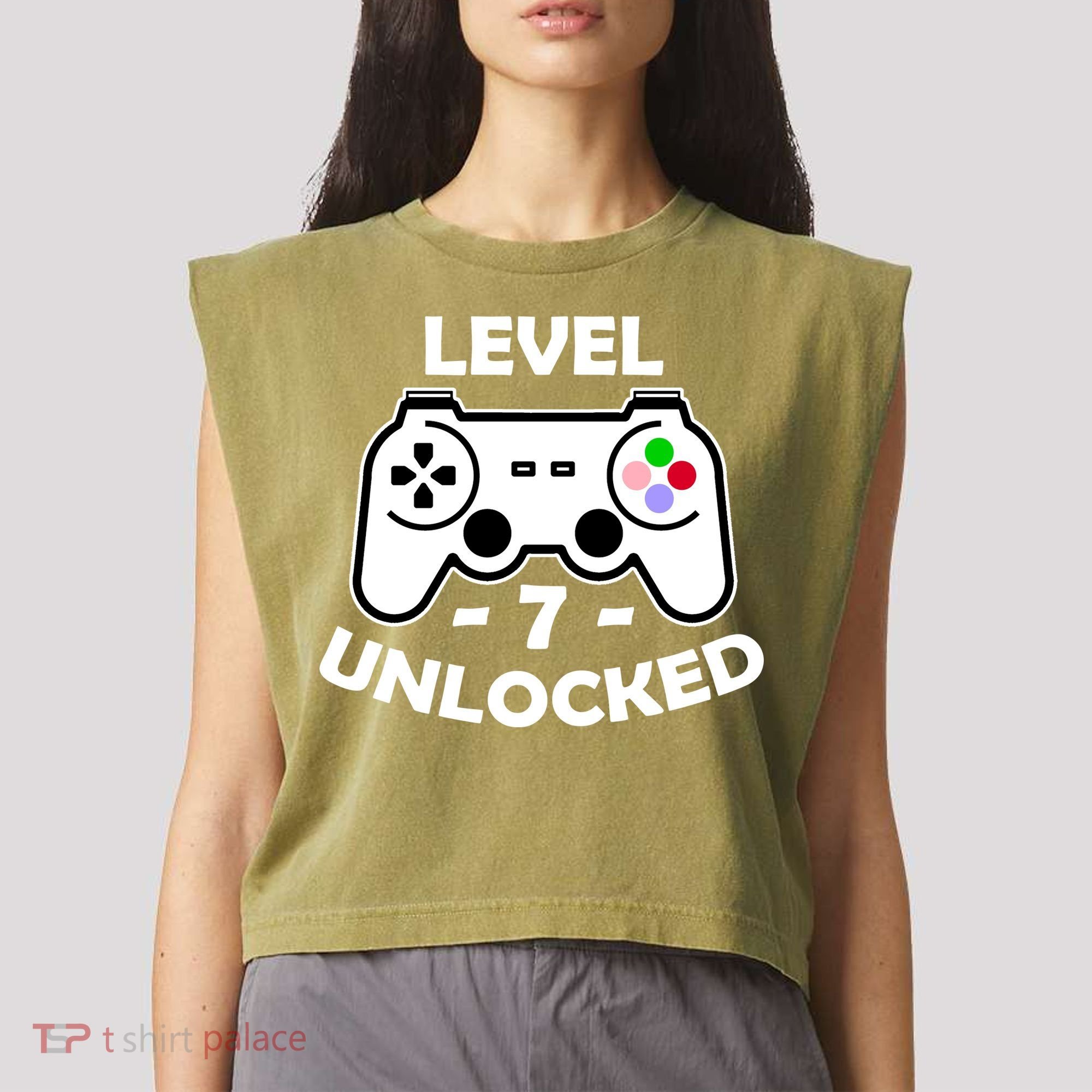 Level Seven Unlocked 7th Birthday Garment-Dyed Women's Muscle Tee