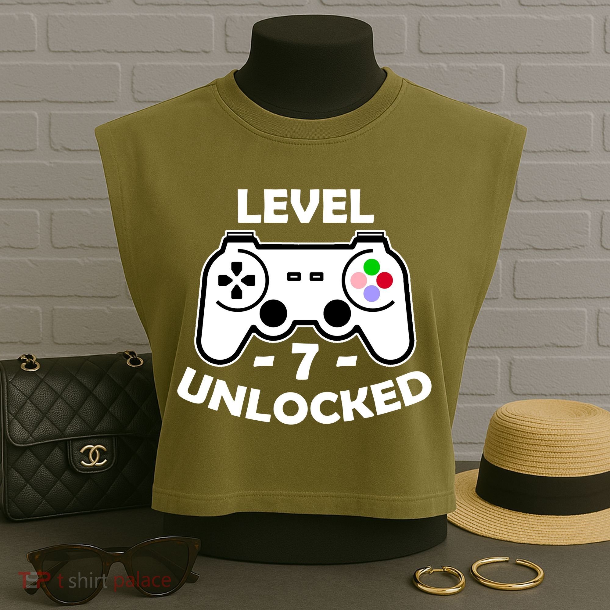 Level Seven Unlocked 7th Birthday Garment-Dyed Women's Muscle Tee