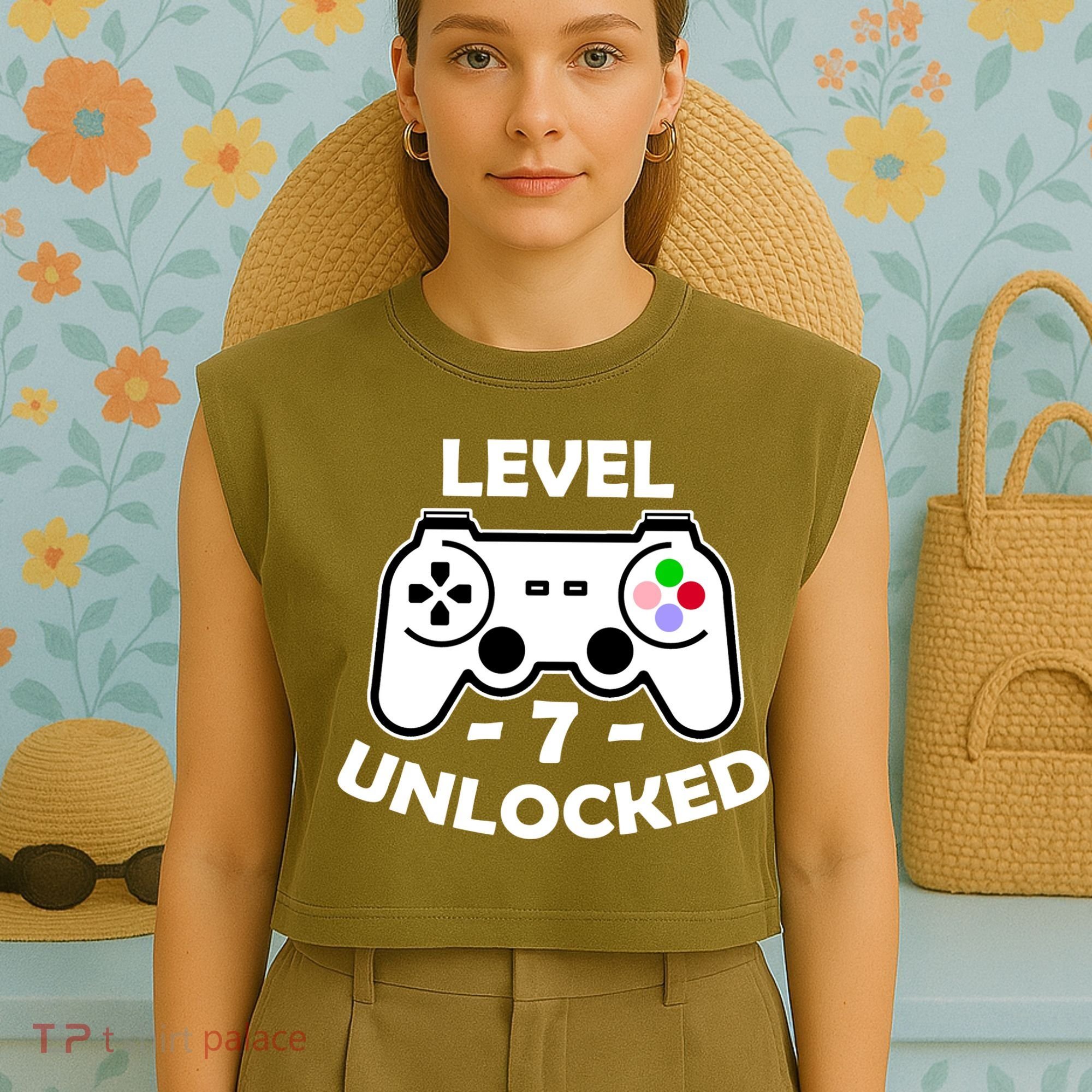 Level Seven Unlocked 7th Birthday Garment-Dyed Women's Muscle Tee