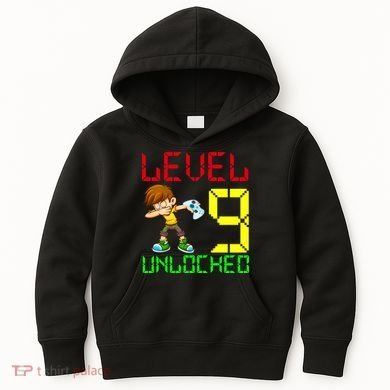 Level Up Age 9 Unlocked Kids Hoodie