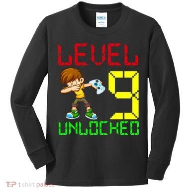 Level Up Age 9 Unlocked Kids Long Sleeve Shirt