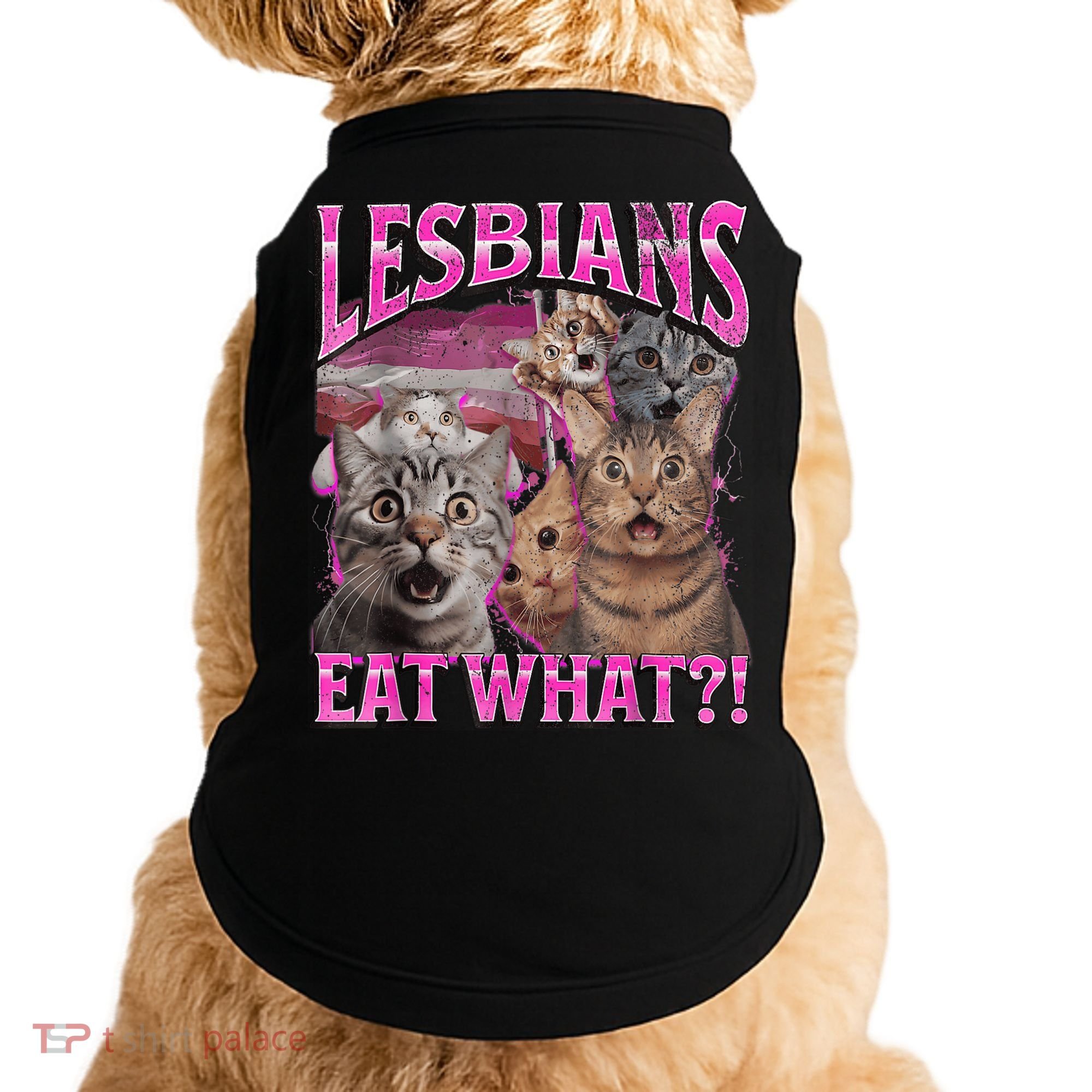 Lesbians Eat What?! Funny Cat Pride Lgbtq Pun Doggie Tank