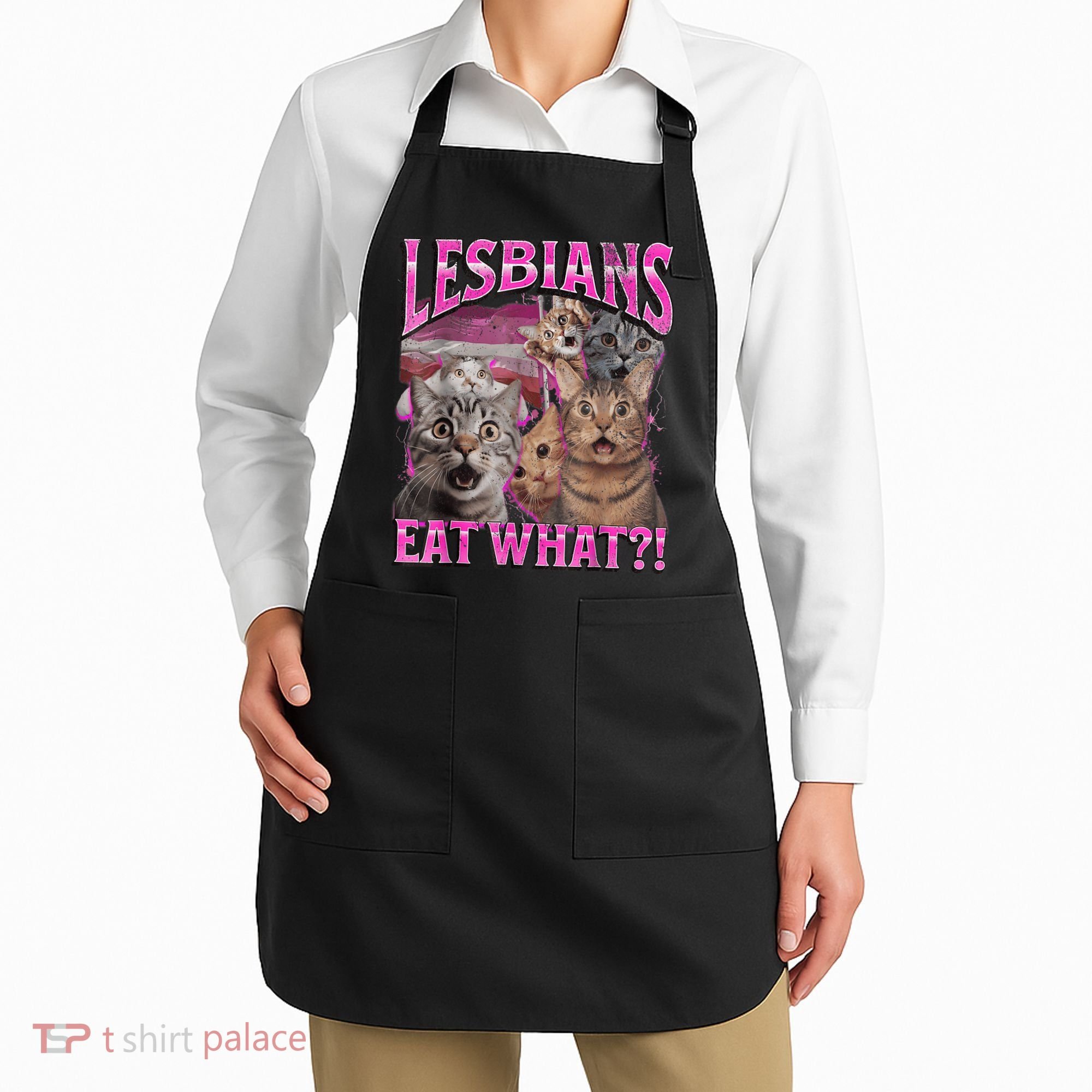 Lesbians Eat What?! Funny Cat Pride Lgbtq Pun Apron