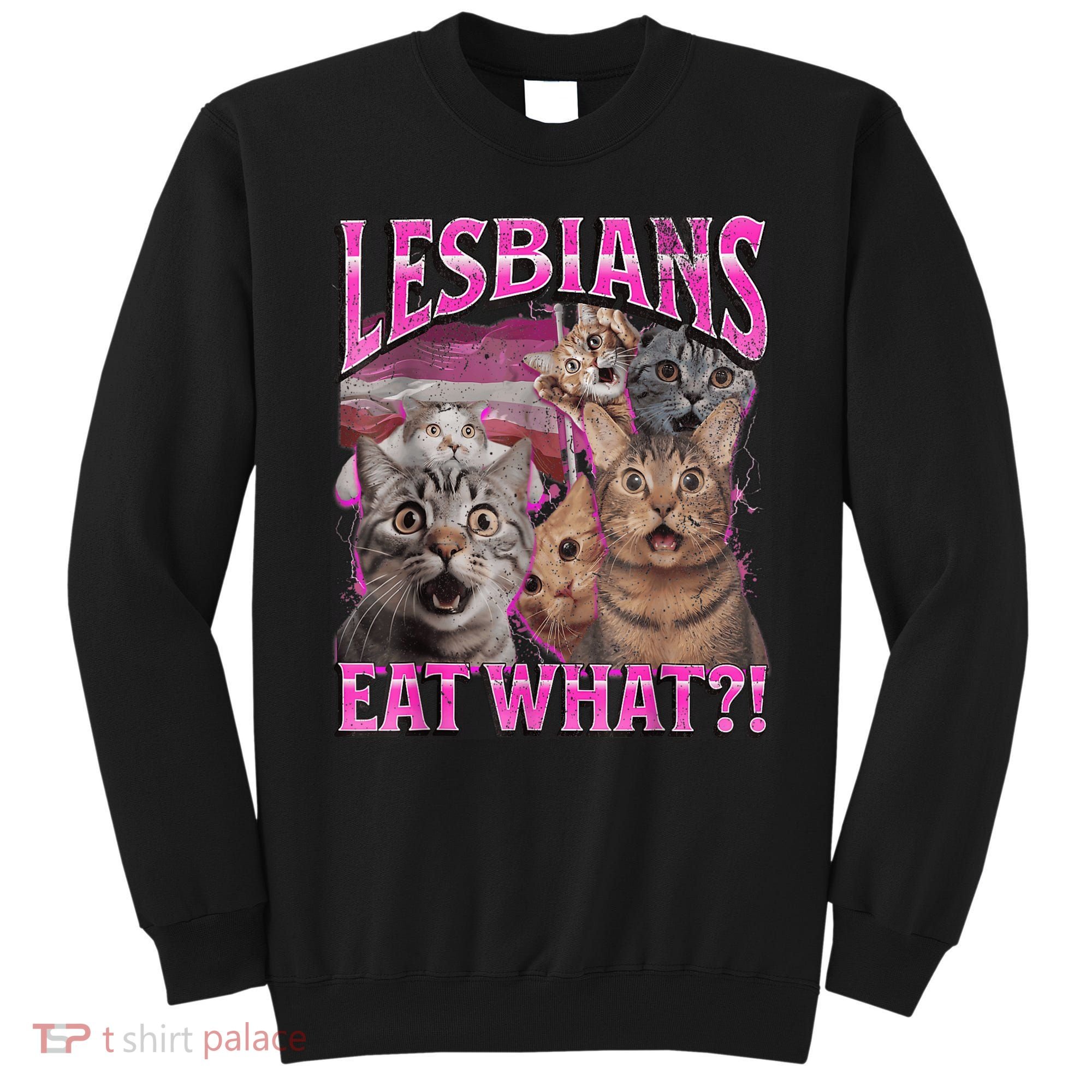 Lesbians Eat What?! Funny Cat Pride Lgbtq Pun Sweatshirt