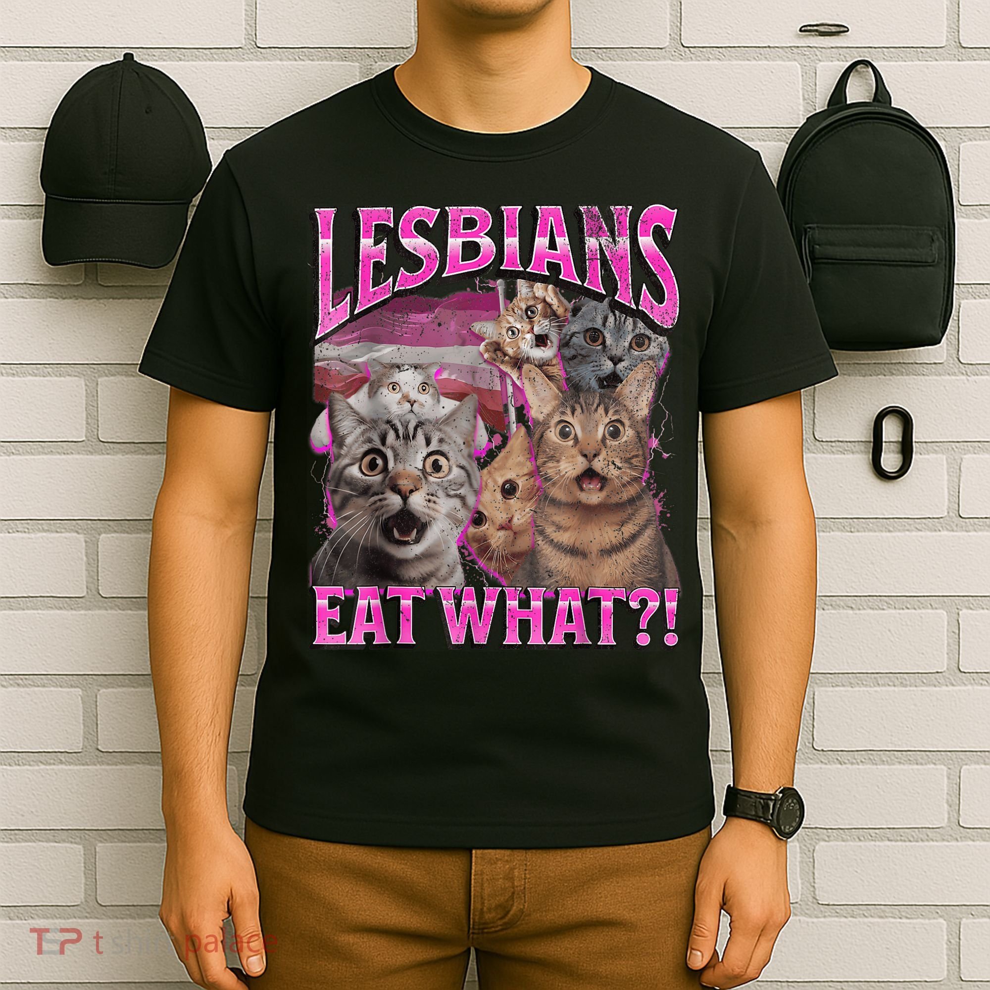 Lesbians Eat What?! Funny Cat Pride Lgbtq Pun T-Shirt