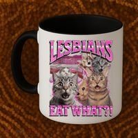 Lesbians Eat What?! Funny Cat Pride Lgbtq Pun Coffee Mug thumb 2