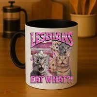 Lesbians Eat What?! Funny Cat Pride Lgbtq Pun Coffee Mug thumb 4