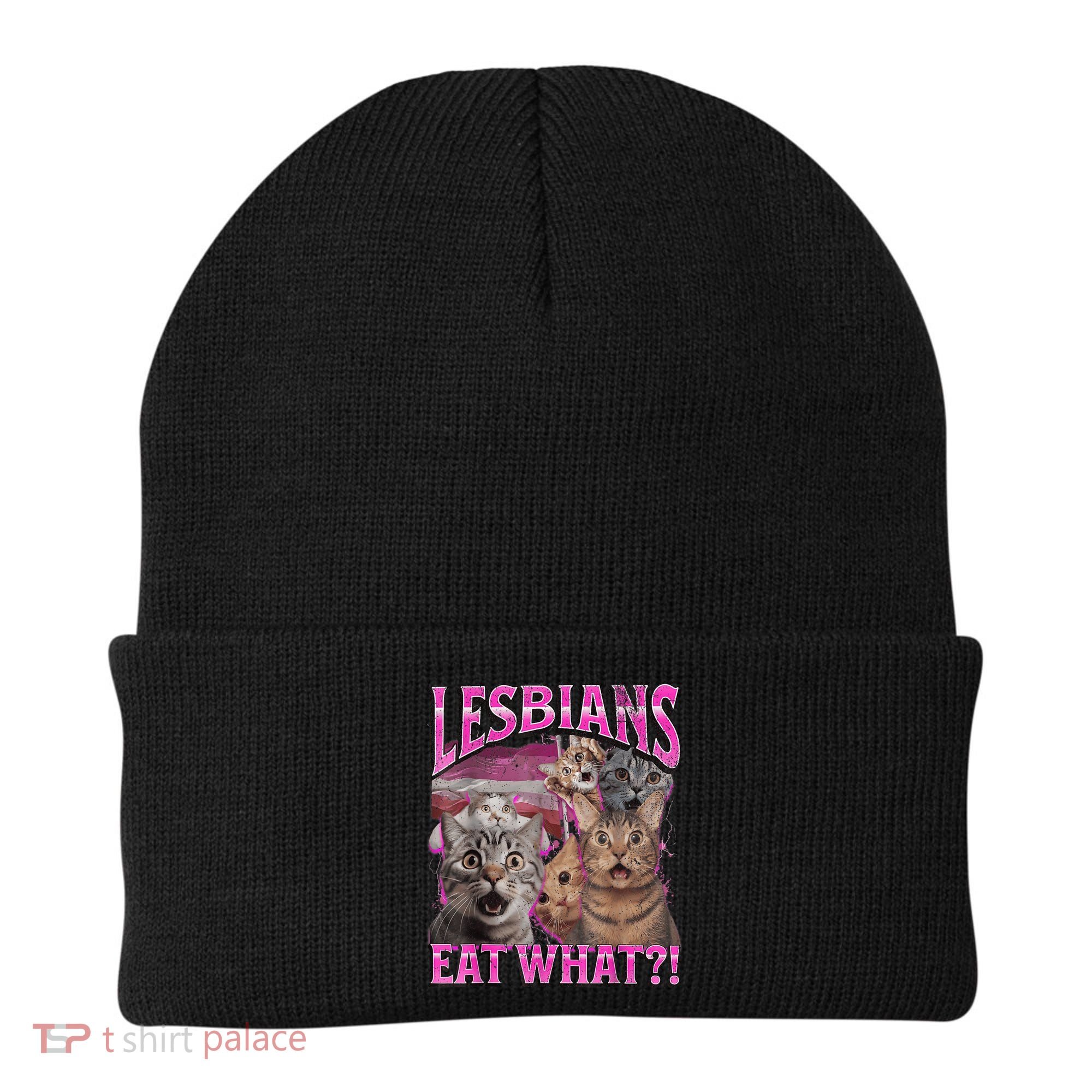 Lesbians Eat What?! Funny Cat Pride Lgbtq Pun Beanie