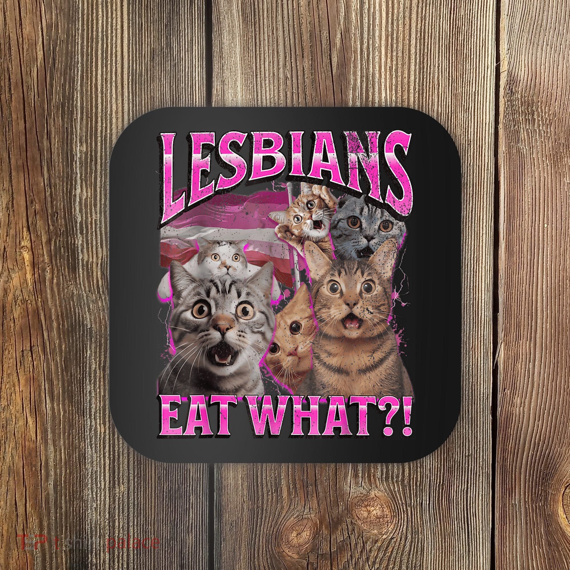 Lesbians Eat What?! Funny Cat Pride Lgbtq Pun Coaster