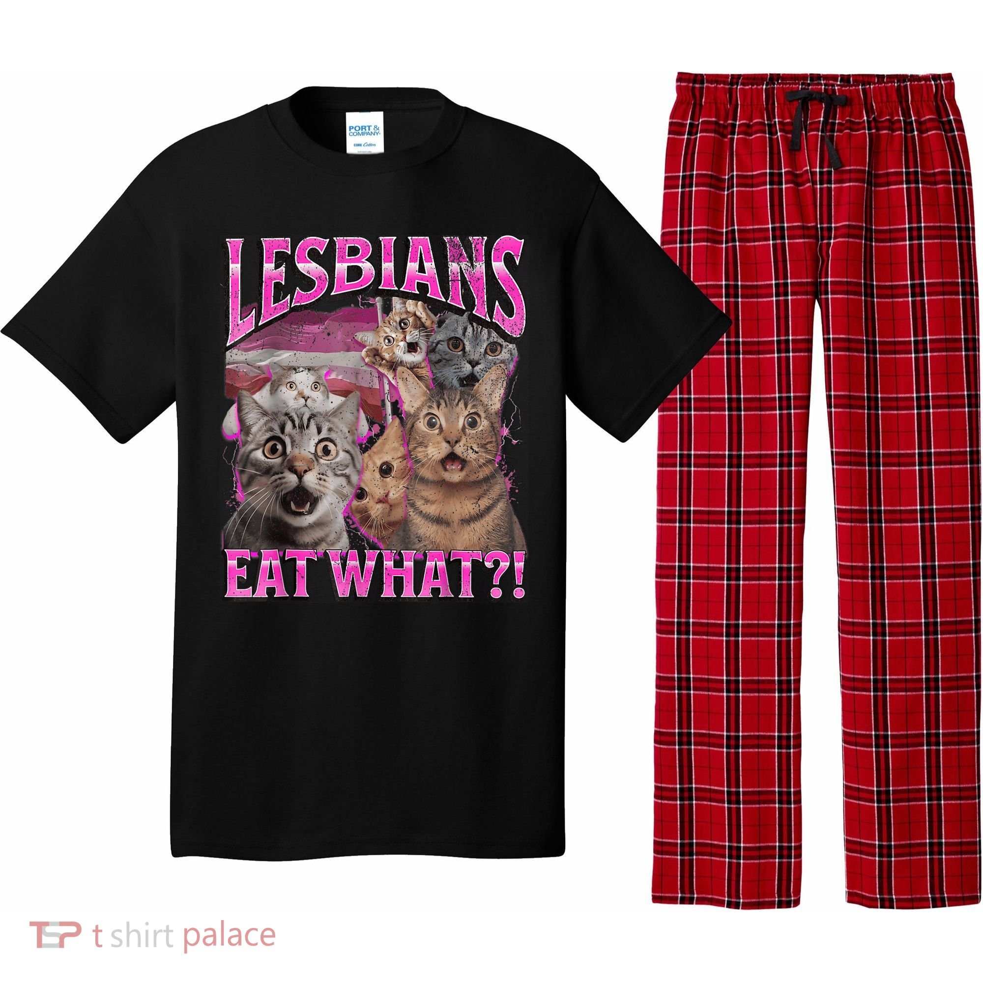 Lesbians Eat What?! Funny Cat Pride Lgbtq Pun Pajama Set