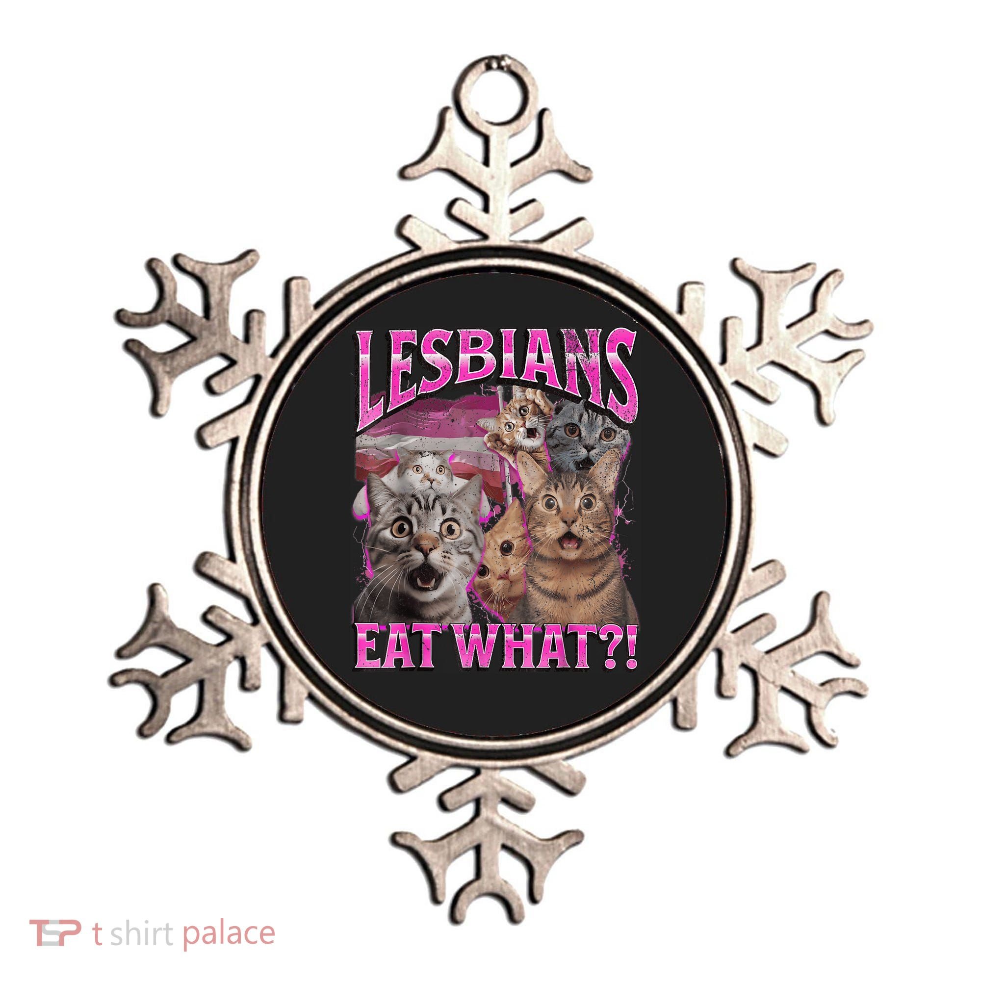 Lesbians Eat What?! Funny Cat Pride Lgbtq Pun Ornament