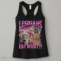 Lesbians Eat What?! Funny Cat Pride Lgbtq Pun Women's Tank Top thumb 3
