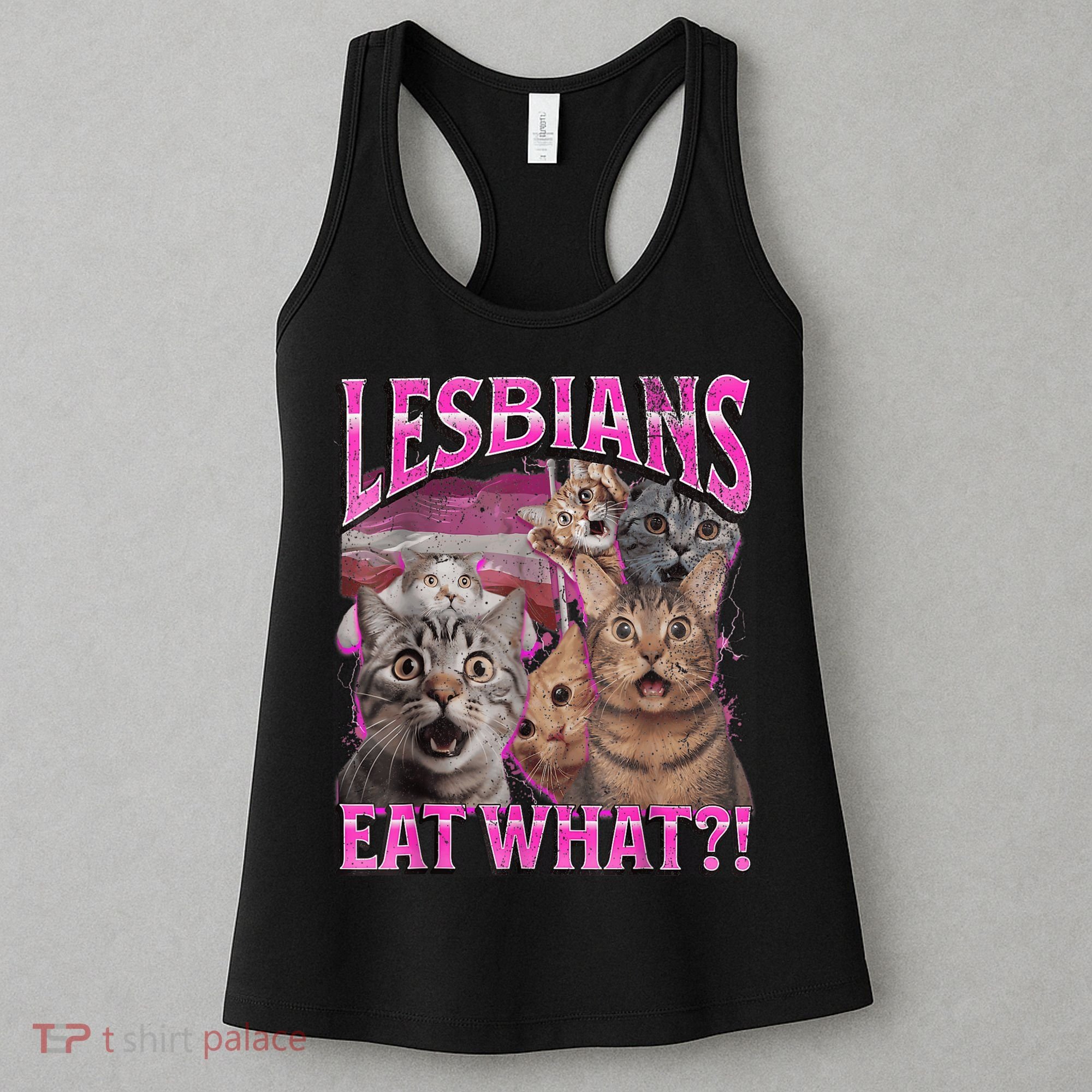 Lesbians Eat What?! Funny Cat Pride Lgbtq Pun Women's Tank Top
