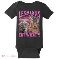 Lesbians Eat What?! Funny Cat Pride Lgbtq Pun Baby Bodysuit thumb 0