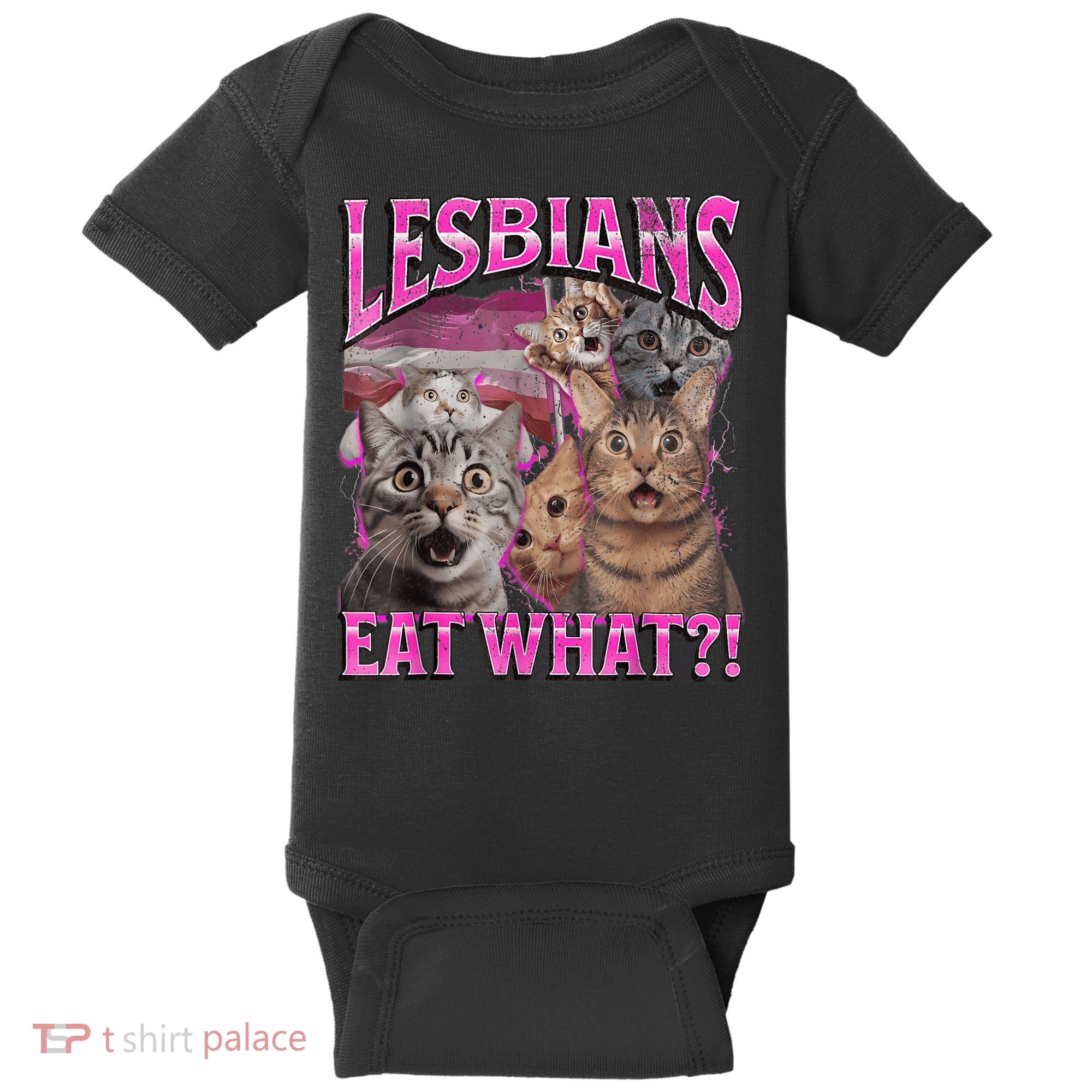 Lesbians Eat What?! Funny Cat Pride Lgbtq Pun Baby Bodysuit
