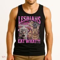 Lesbians Eat What?! Funny Cat Pride Lgbtq Pun Tank Top thumb 3