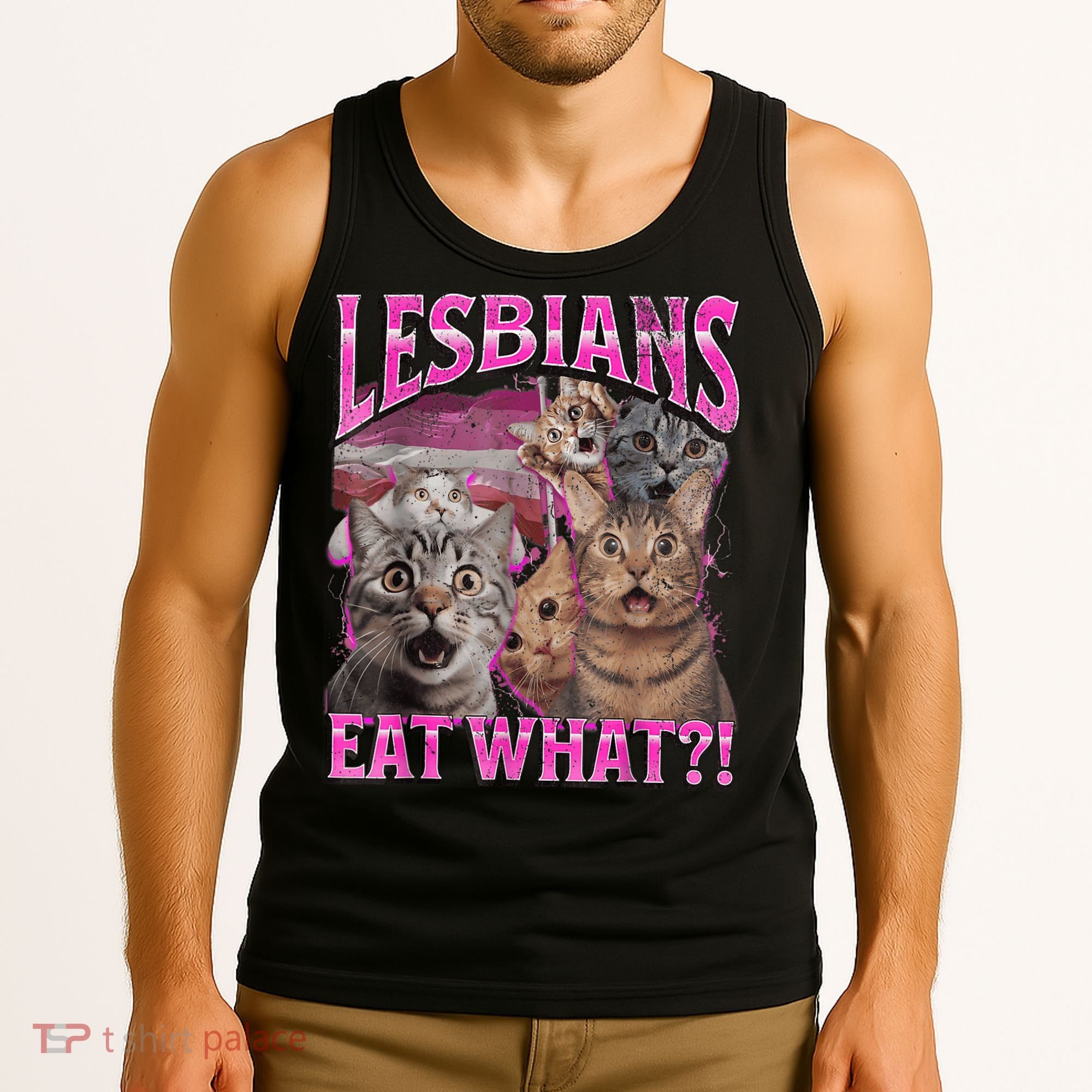 Lesbians Eat What?! Funny Cat Pride Lgbtq Pun Tank Top