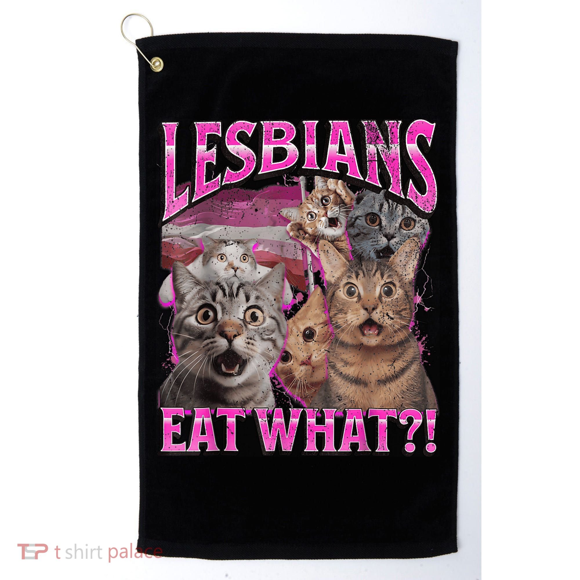 Lesbians Eat What?! Funny Cat Pride Lgbtq Pun Golf Towel