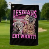 Lesbians Eat What?! Funny Cat Pride Lgbtq Pun Golf Towel thumb 1