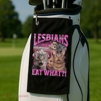 Lesbians Eat What?! Funny Cat Pride Lgbtq Pun Golf Towel thumb 2
