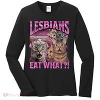 Lesbians Eat What?! Funny Cat Pride Lgbtq Pun Women's Long Sleeve Shirt thumb 0