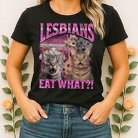 Lesbians Eat What?! Funny Cat Pride Lgbtq Pun Women's T-Shirt thumb 2