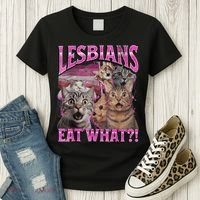 Lesbians Eat What?! Funny Cat Pride Lgbtq Pun Women's T-Shirt thumb 3