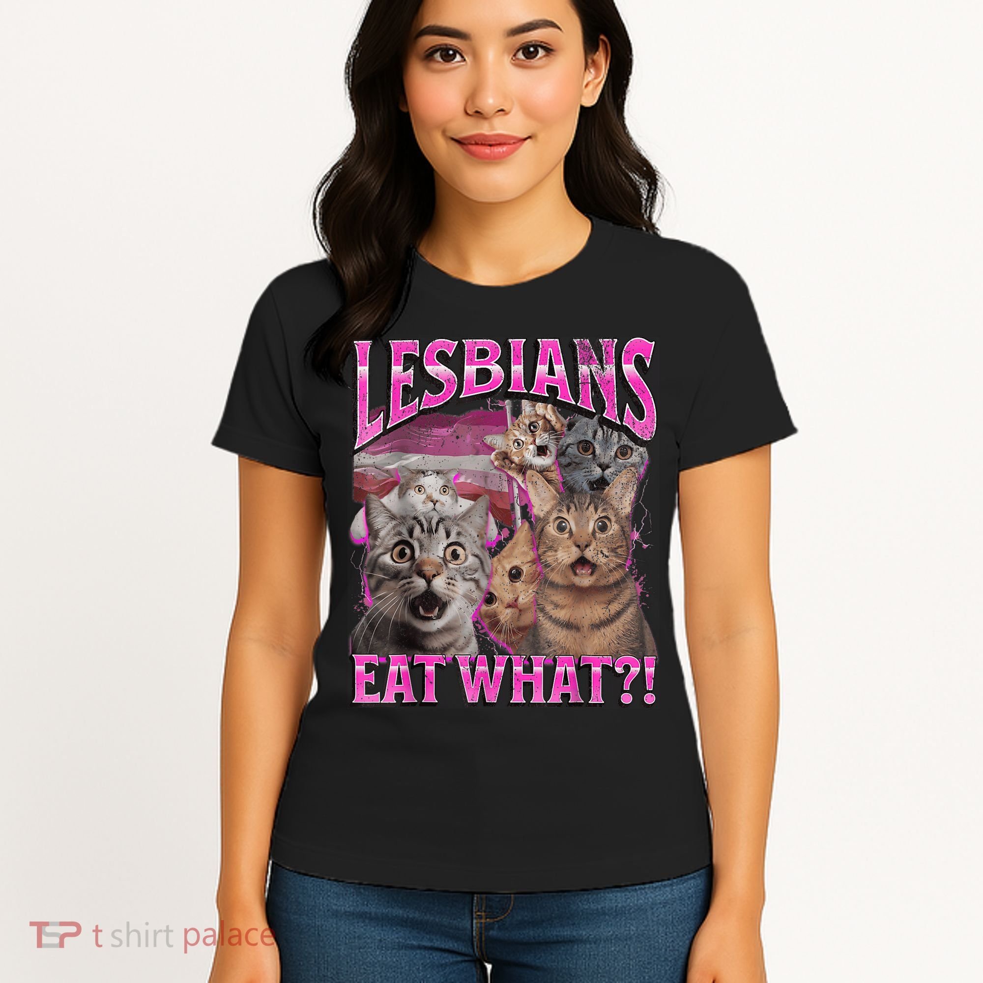 Lesbians Eat What?! Funny Cat Pride Lgbtq Pun Women's T-Shirt