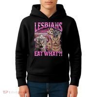 Lesbians Eat What?! Funny Cat Pride Lgbtq Pun Kids Hoodie thumb 4